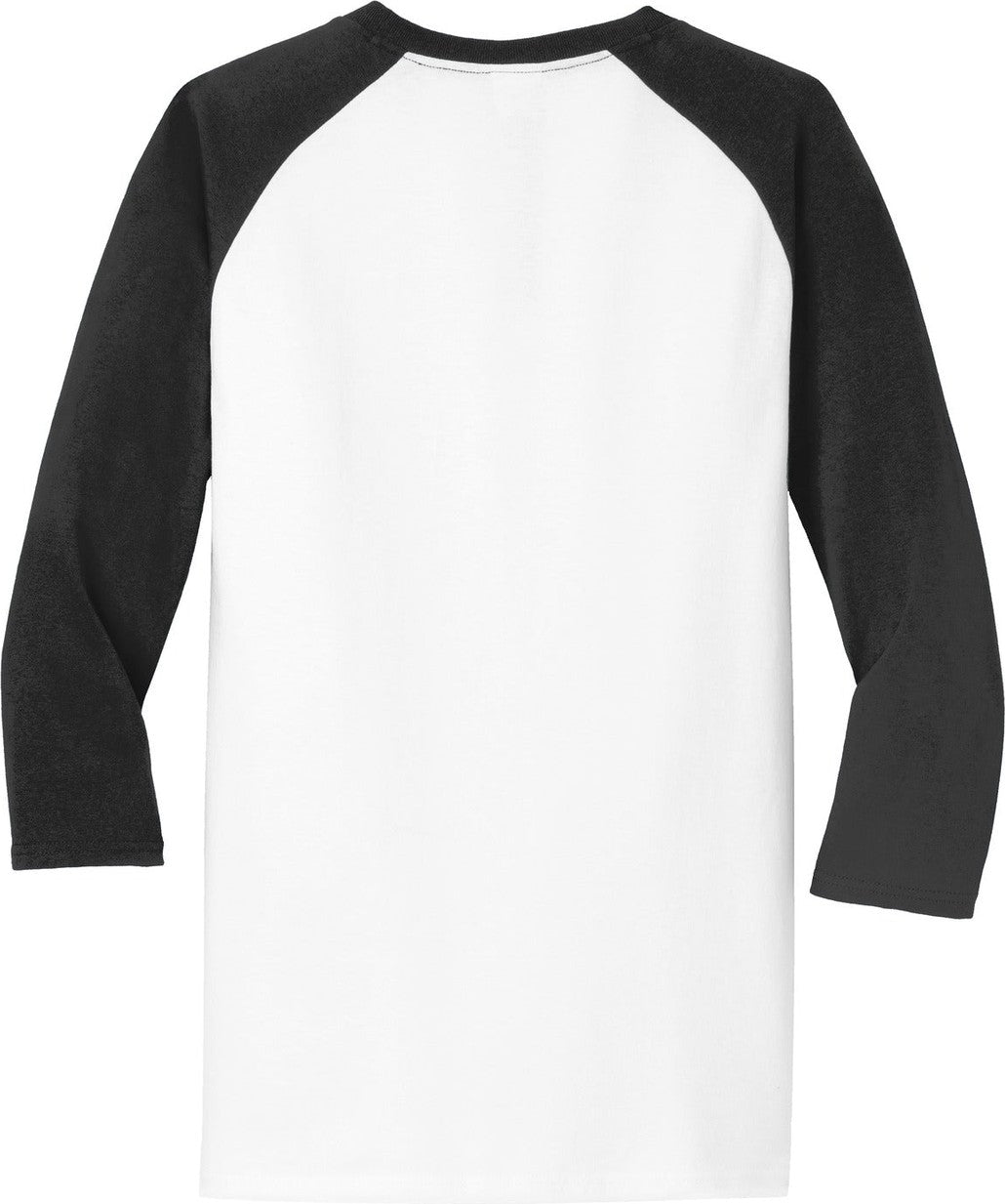 Front View of Wht/Jet Black Port & Co Core Blend 3/4-Sleeve Raglan Tee. PC55RS
