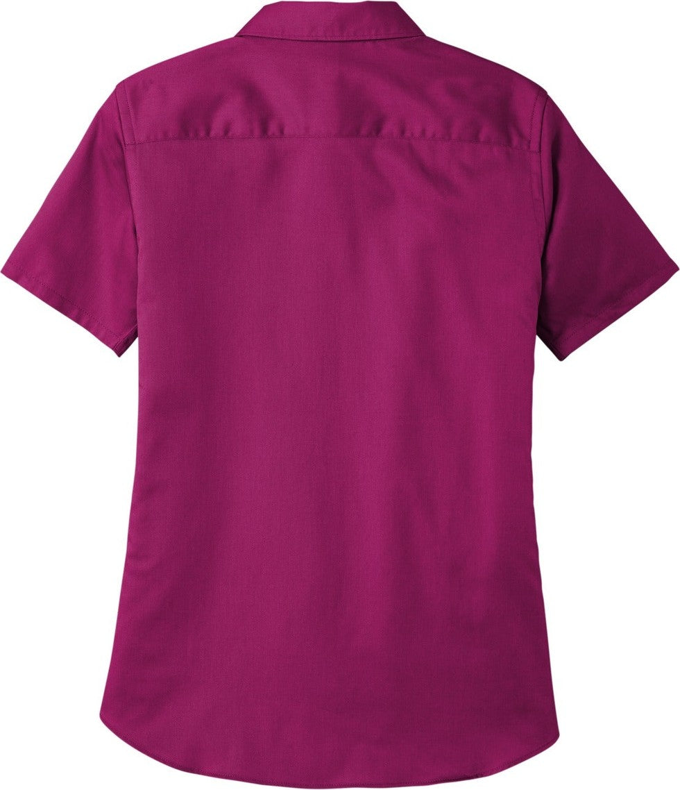 Rear View of WildBerry Port Authority Women's Short Sleeve SuperPro React Twill Shirt. LW809