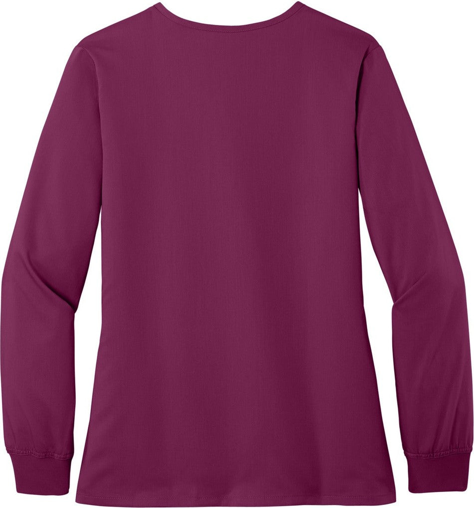 Front View of Wine Wink Women's Premiere Flex Full-Zip Scrub Jacket WW4088