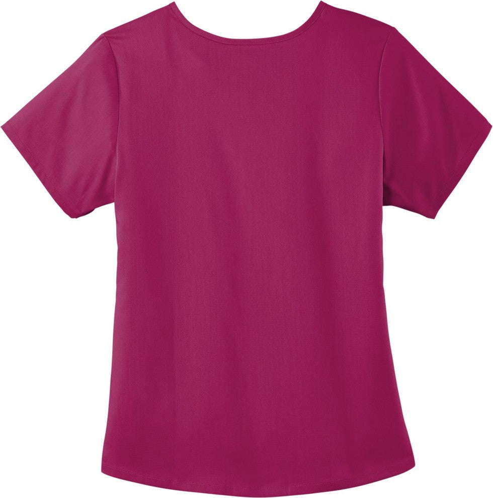 Front View of Wine Wink Women's Premiere Flex Mock Wrap Top WW4268