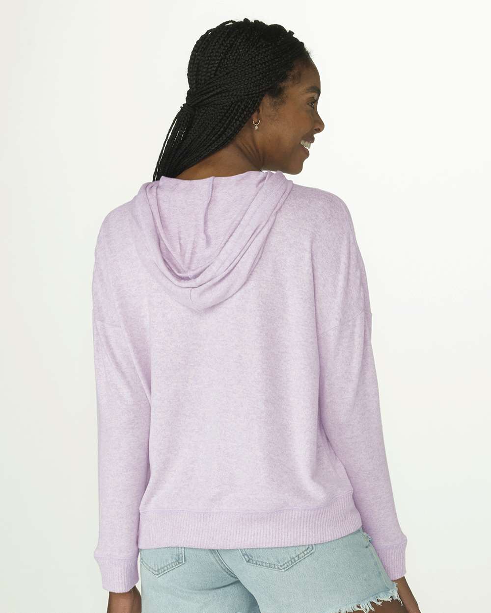 Front View of Wisteria Heather Women's Cuddle Fleece Hooded Pullover - BW1501