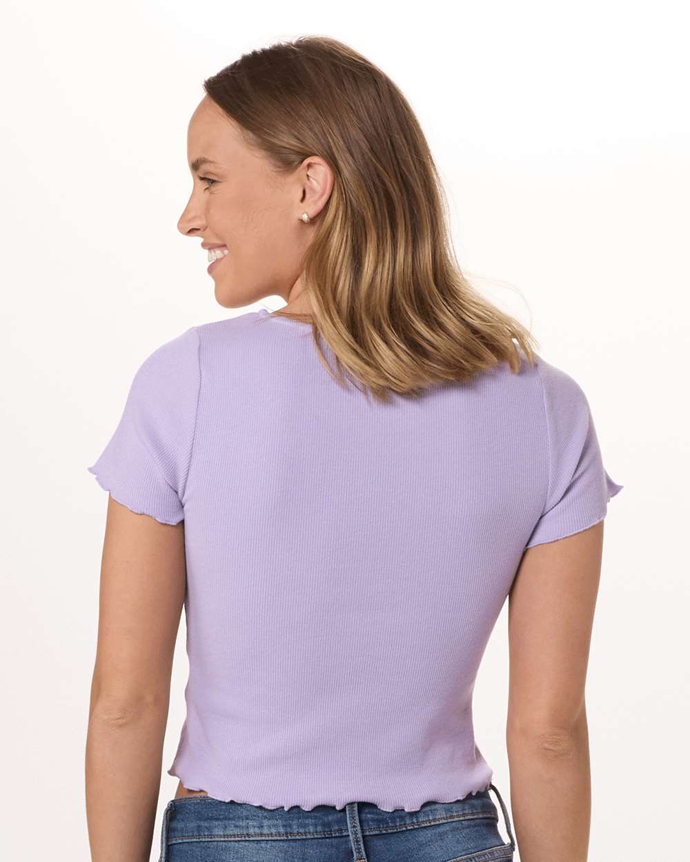 Front View of Wisteria Women's Baby Rib T-Shirt - BW2403