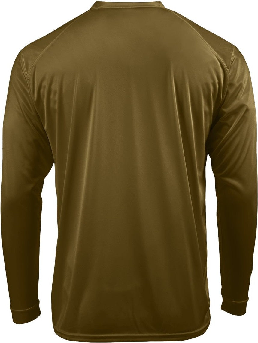 Rear View of Woodland Brown Long Islander Performance Long Sleeve T-Shirt - 210