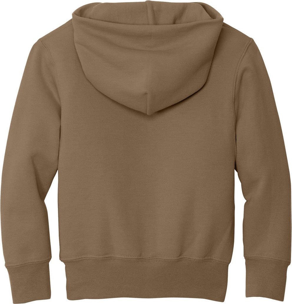 Front View of Woodland Brown Port & Co Youth Core Fleece Pullover Hooded Sweatshirt. PC90YH