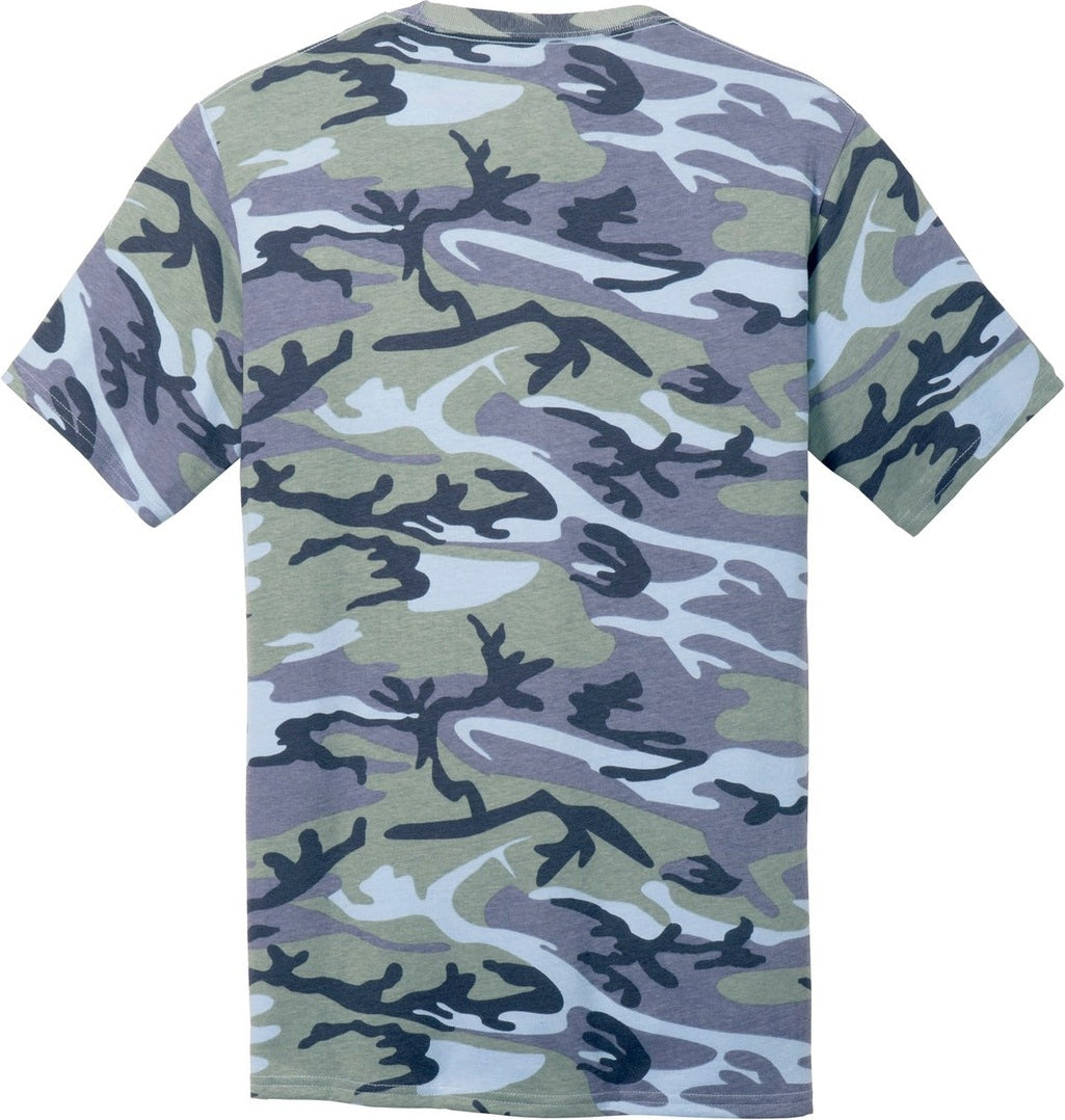 Front View of Woodlnd Blu Ca Port & Co Core Cotton Camo Tee. PC54C