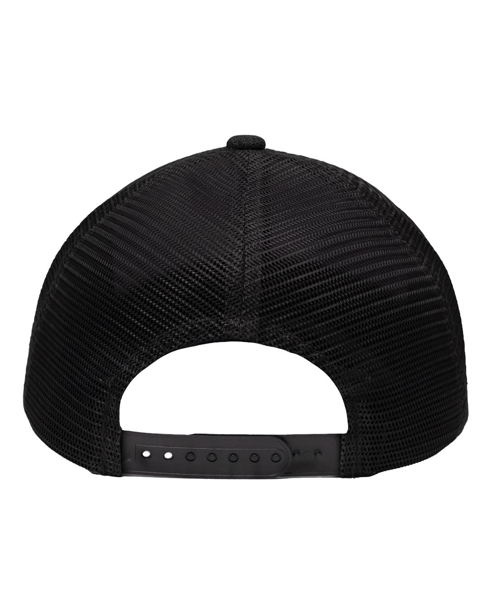 Front View of X Hatch Black/ Black Modern Six-Panel Trucker Fit Cap - SP1650
