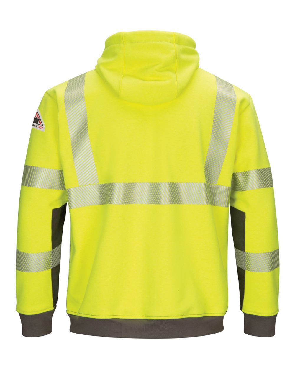 Rear View of Yellow/ Green Hi-Visibility Color Blocked Pullover Hooded Fleece Sweatshirt - Tall Sizes - SMB4T