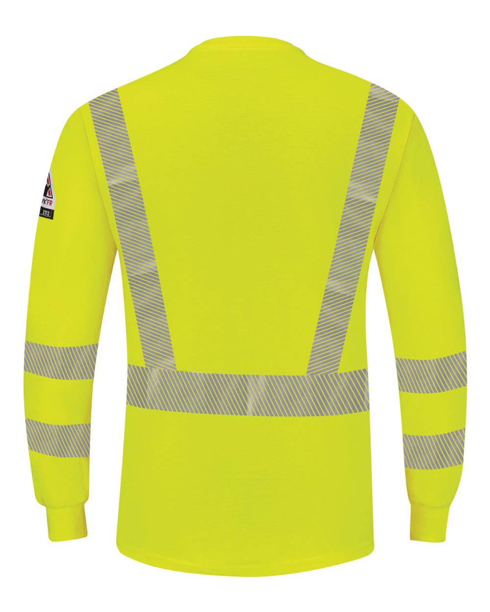 Rear View of Yellow/ Green Hi-Visibility Lightweight Long Sleeve Henley - SML4