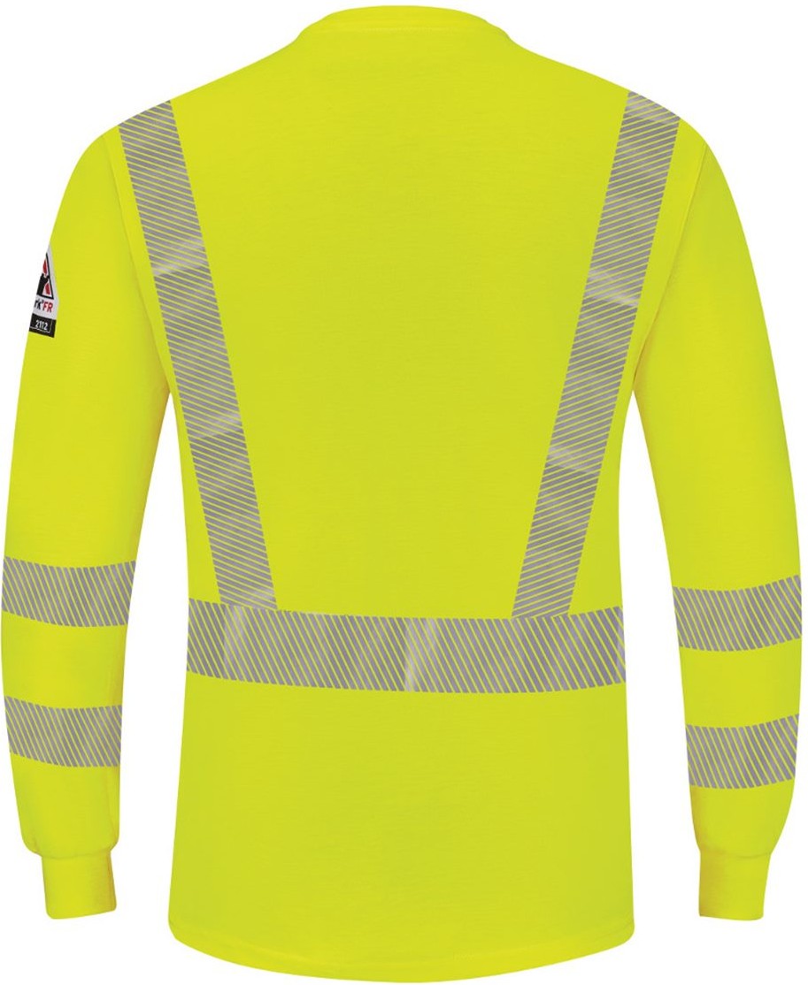 Rear View of Yellow/ Green Hi-Visibility Lightweight Long Sleeve Henley - Tall Sizes - SML4T