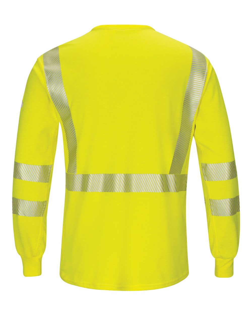 Rear View of Yellow/ Green Hi-Visibility Lightweight Long Sleeve T-Shirt - SMK8 plain