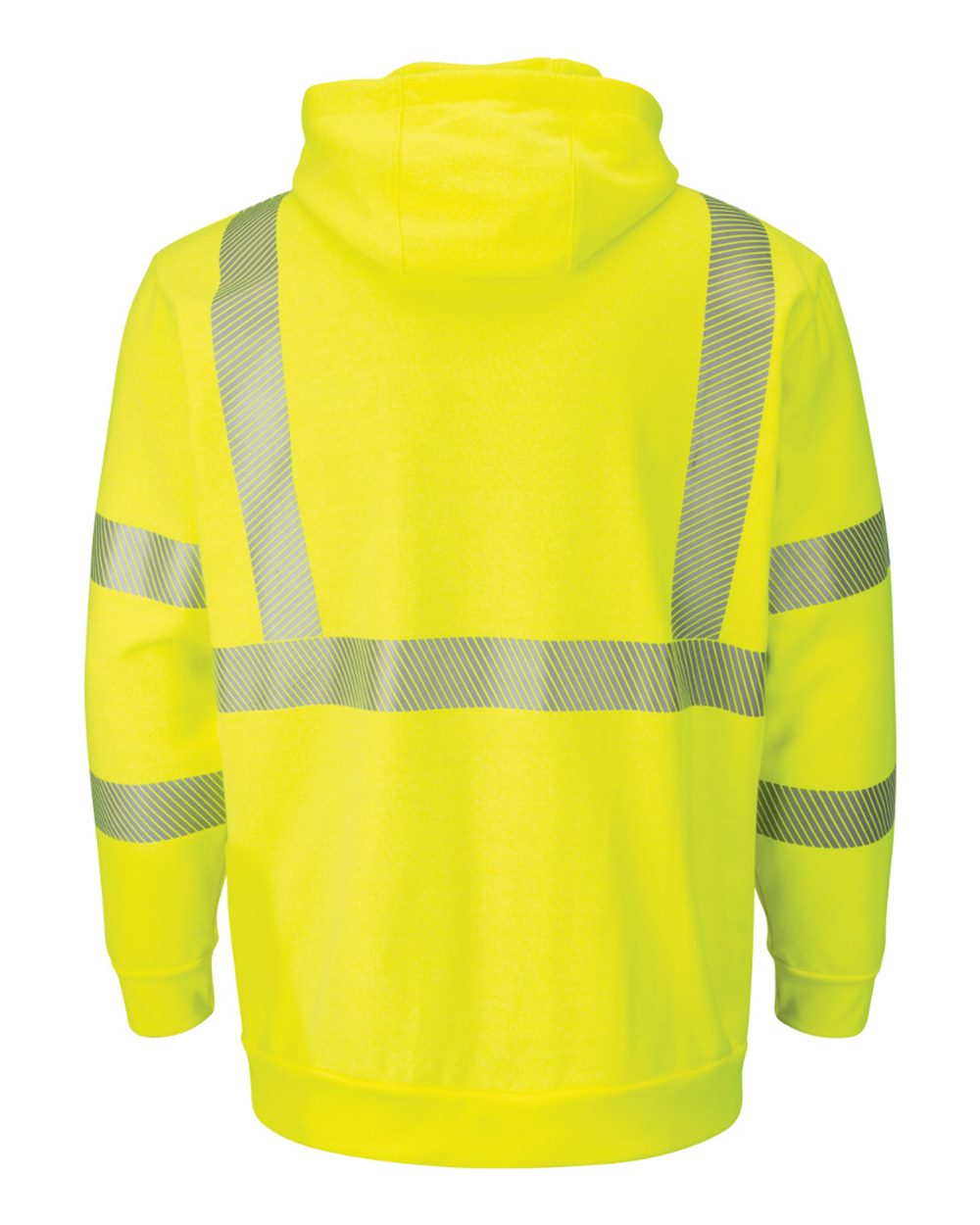 Rear View of Yellow/ Green Hi-Visibility Zip-Front Hooded Fleece Sweatshirt with Waffle Lining - Tall Sizes - SMZ4HVT