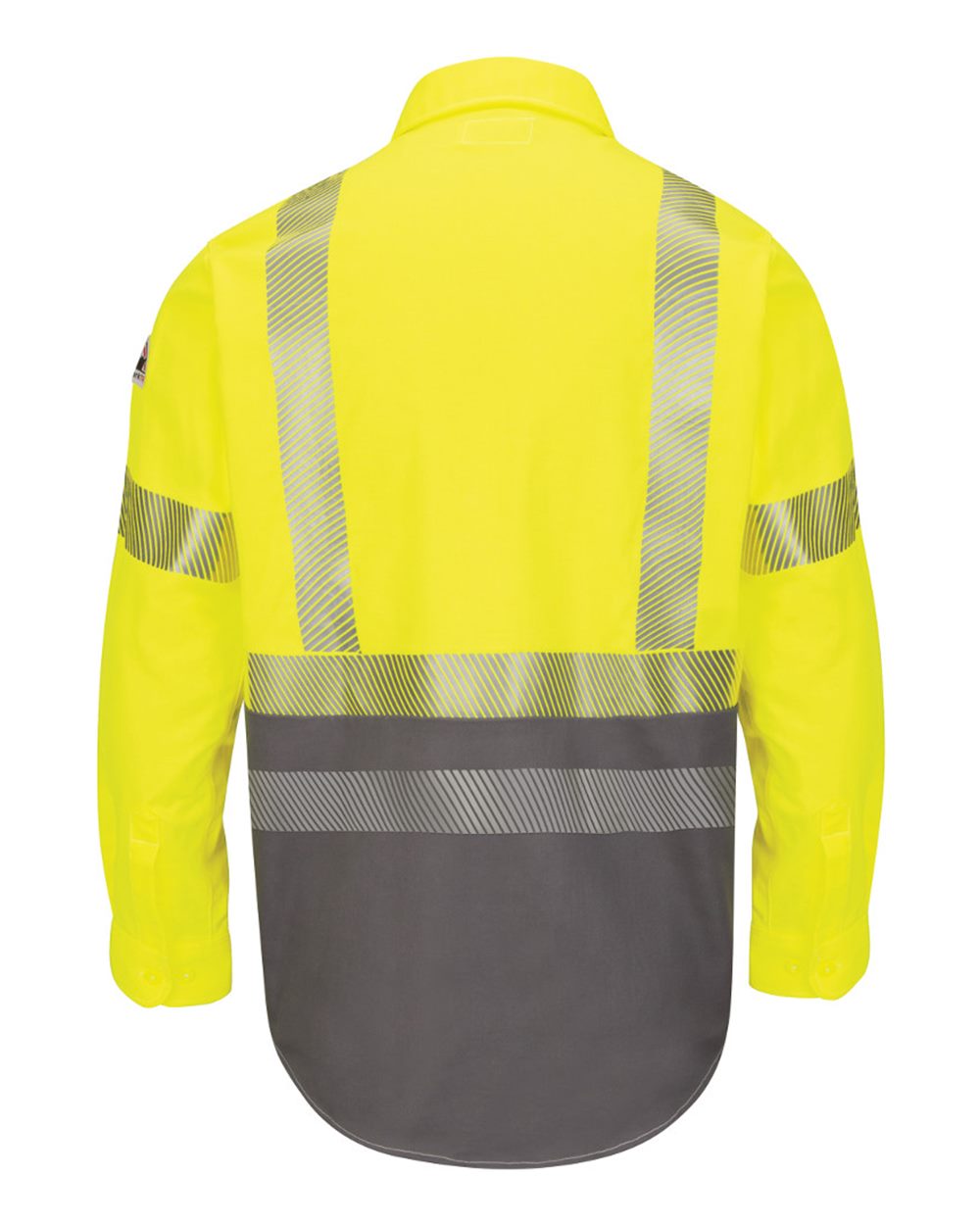 Rear View of Yellow Hi-Visibility Color Block Uniform Shirt - EXCEL FR® ComforTouch® - 7 oz. - SLB4H