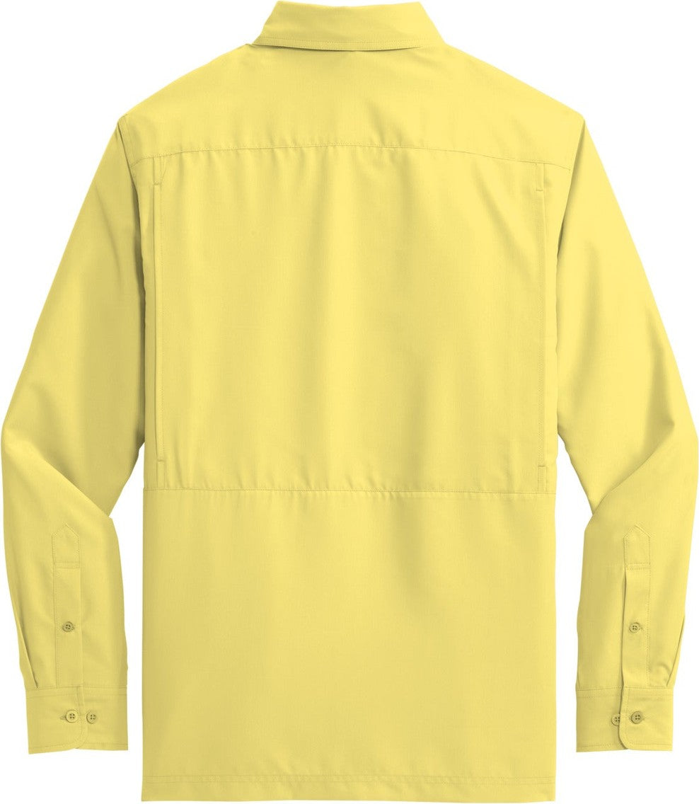 Rear View of Yellow Port Authority Long Sleeve UV Daybreak Shirt W960
