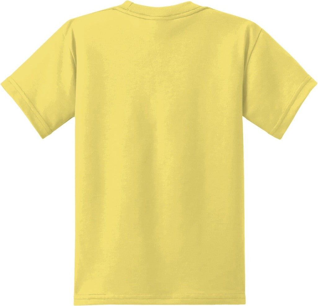 Front View of Yellow Port & Co Youth Core Blend Tee. PC55Y
