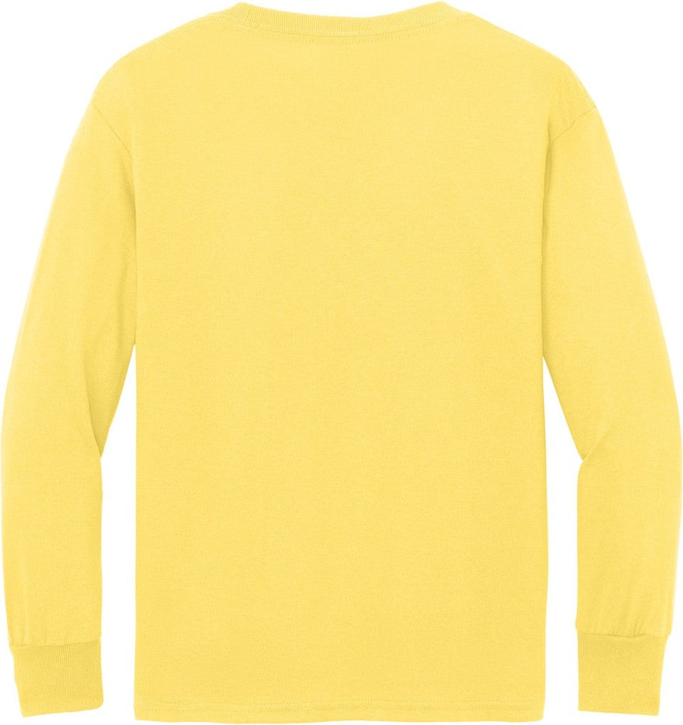 Front View of Yellow Port & Co Youth Long Sleeve Core Cotton Tee. PC54YLS