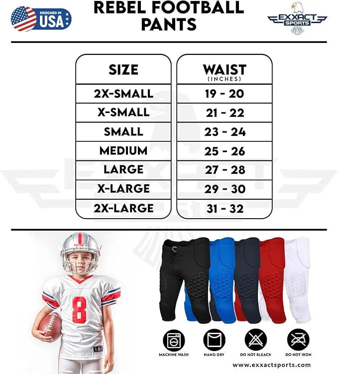Rebel Boys Integrated Football Pants with Built-in Pads Black (youth)