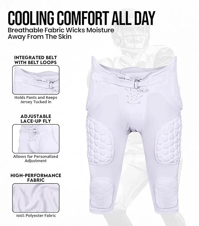 Rebel Boys Integrated Football Pants with Built-in Pads White (youth)