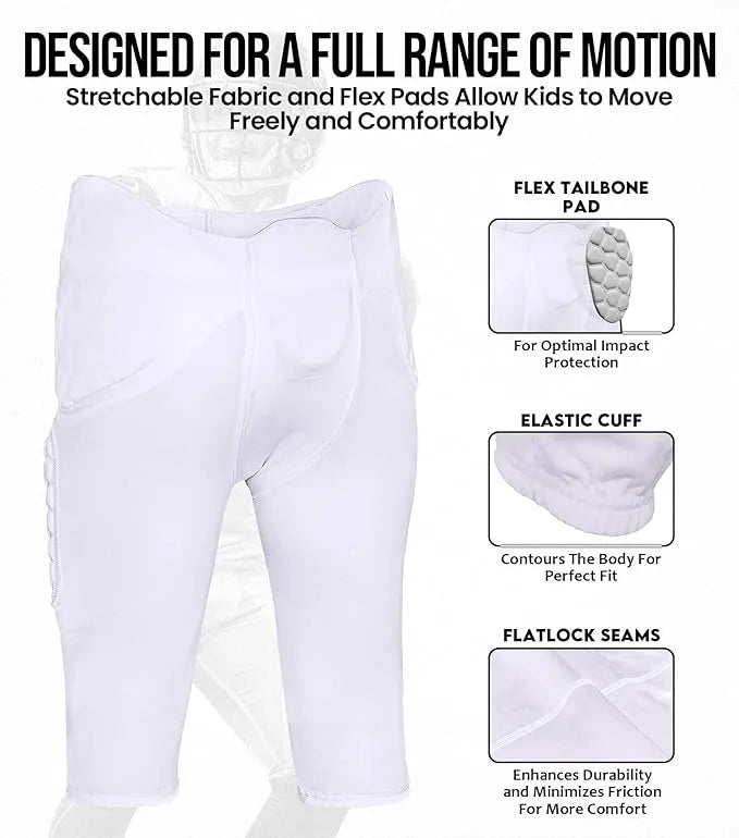 Rebel Boys Integrated Football Pants with Built-in Pads White (youth)