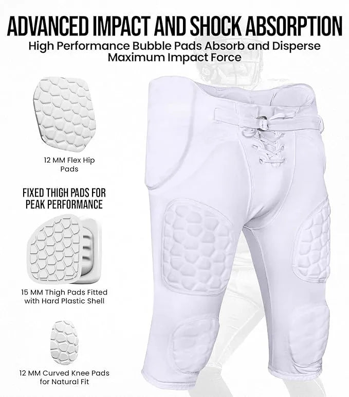 Rebel Boys Integrated Football Pants with Built-in Pads White (youth)