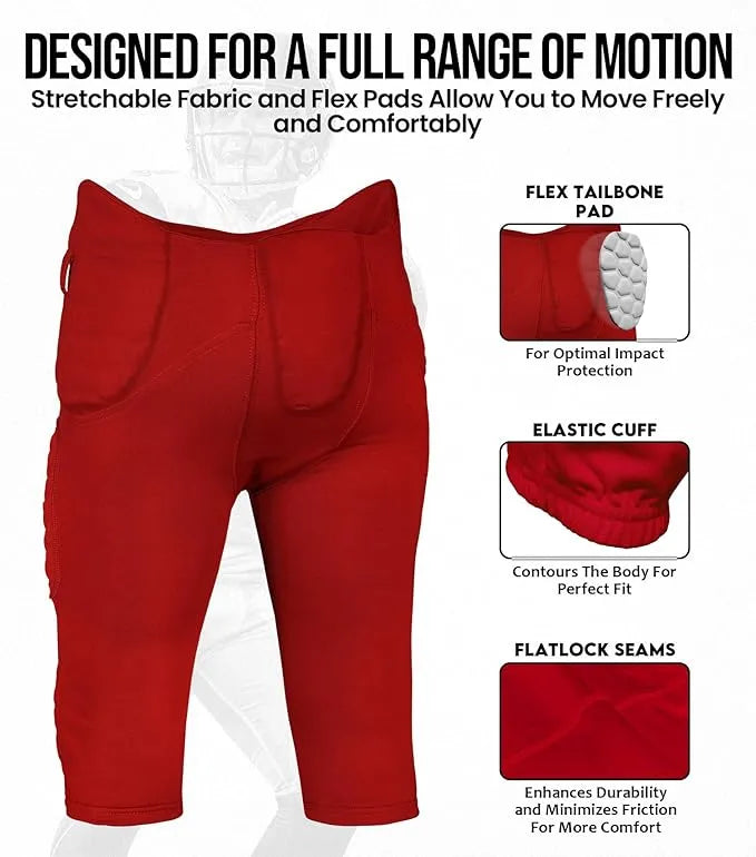 Rebel Men’s Integrated Football Pants with Built-in Pads Red (adult)