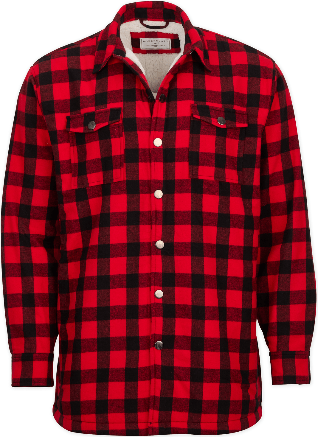 RED BLACK BUFFALO PLAID BOXERCRAFT FLANNEL SHERPA WORKSHIRT  grouped