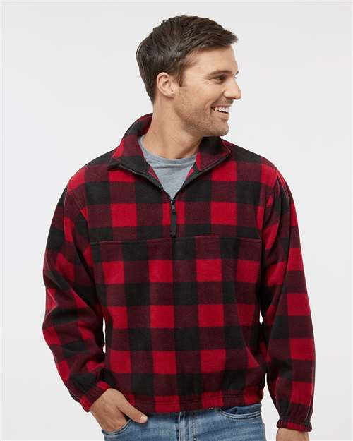 Red/ Black Polar Fleece Quarter-Zip Pullover - 3052