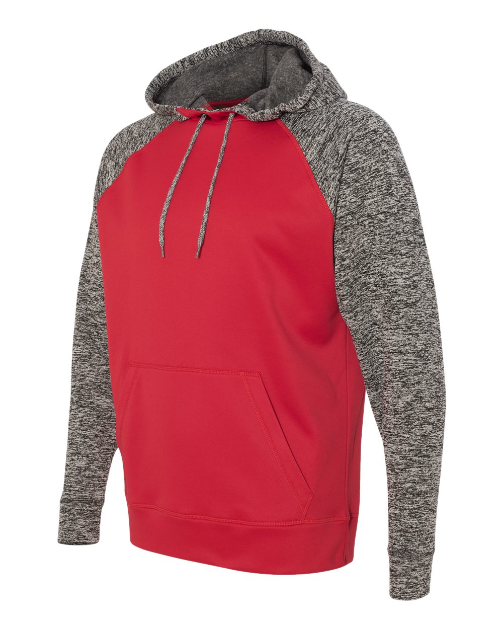 Red/ Charcoal Fleck Colorblocked Cosmic Fleece Hooded Sweatshirt - 8612