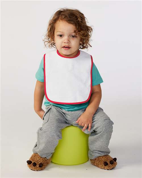 Front View of Red Infant Contrast Trim Terry Bib - 1003