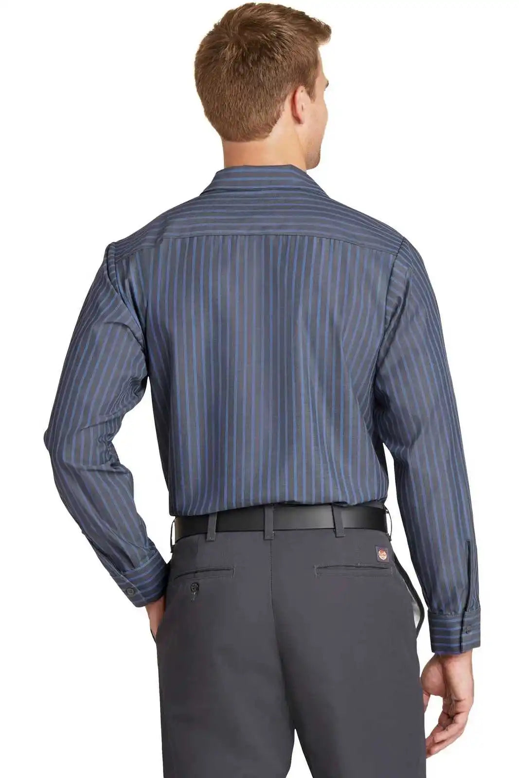 Red Kap Cs10 Long Sleeve Striped Industrial Work Shirt - Gray/ Blue