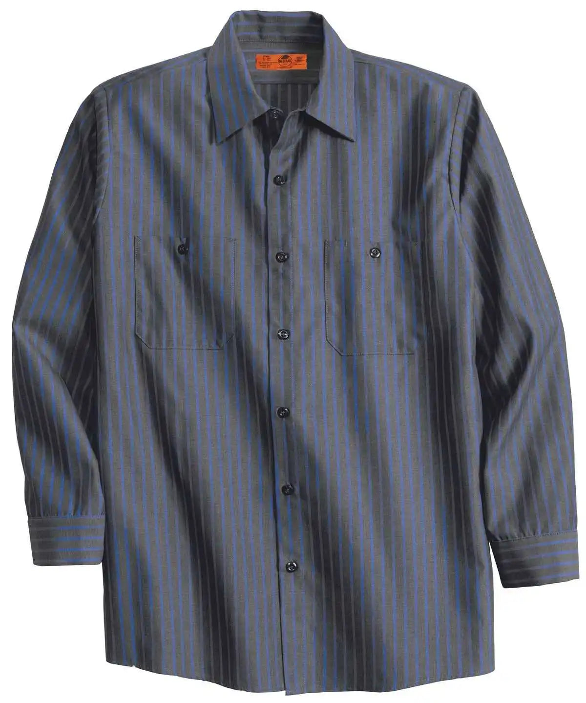 Red Kap Cs10 Long Sleeve Striped Industrial Work Shirt - Gray/ Blue