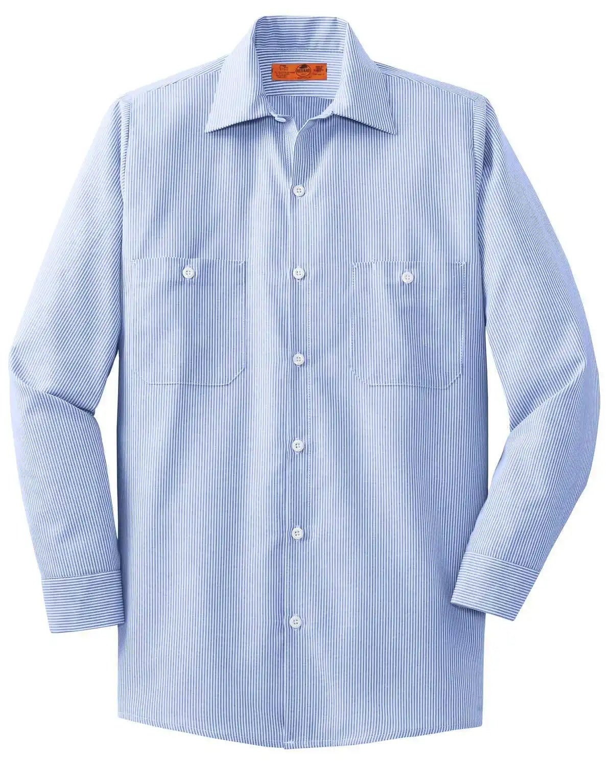 Red Kap Cs10long Long Size Sleeve Striped Industrial Work Shirt - White Blue
