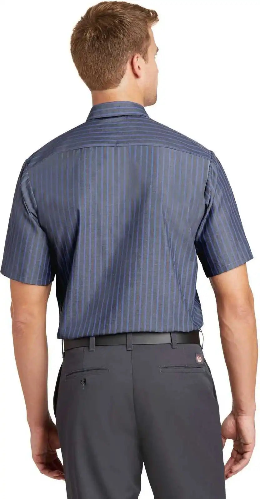 Red Kap Cs20 Short Sleeve Striped Industrial Work Shirt Gray/ Blue