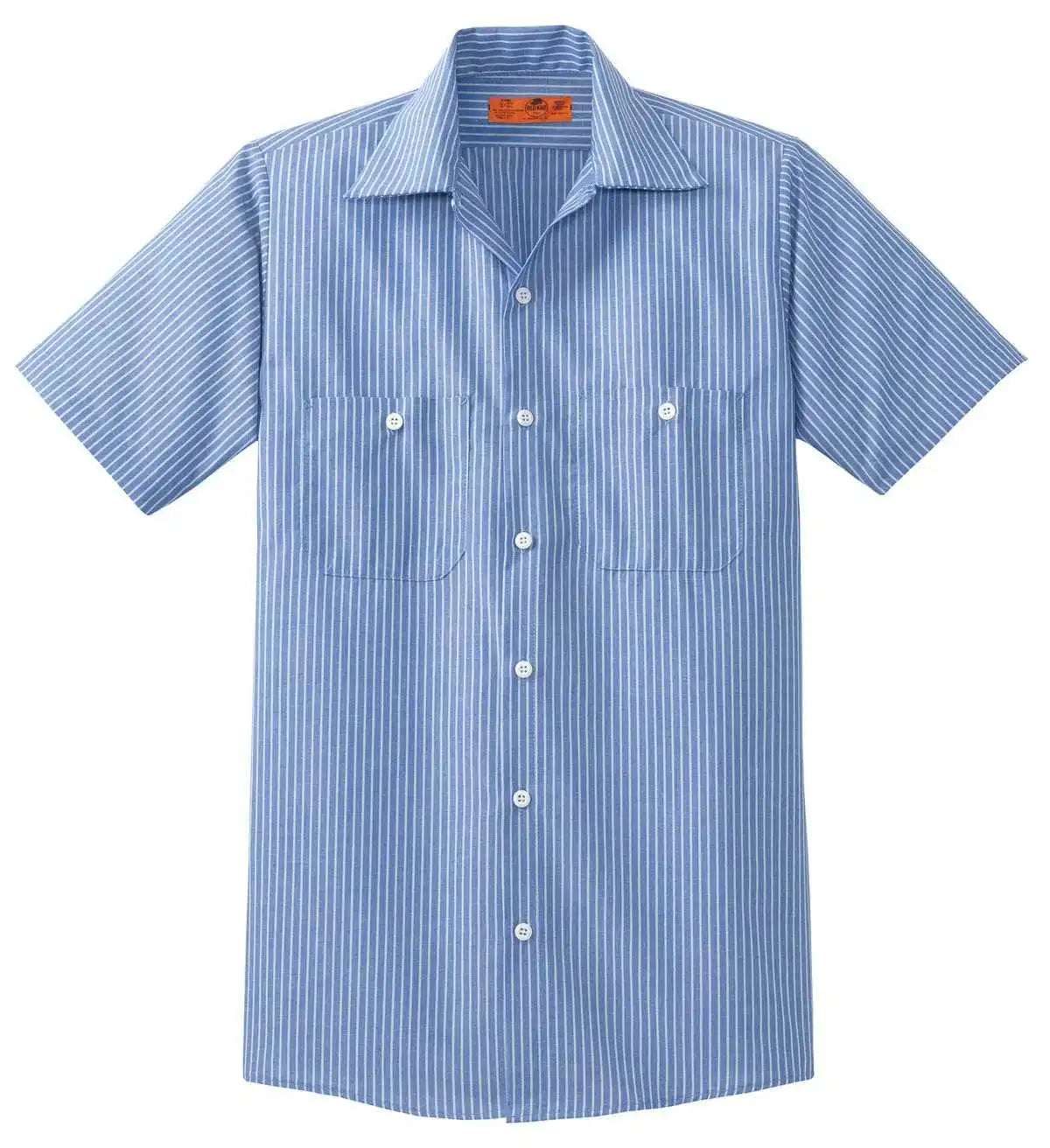 Red Kap Cs20long Long Size Short Sleeve Striped Industrial Work Shirt - Blue/ White