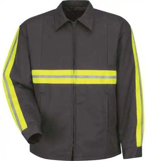 Red Kap Jt50enl Enhanced Visibility Perma Lined Panel Jacket Long Sizes Charcoal