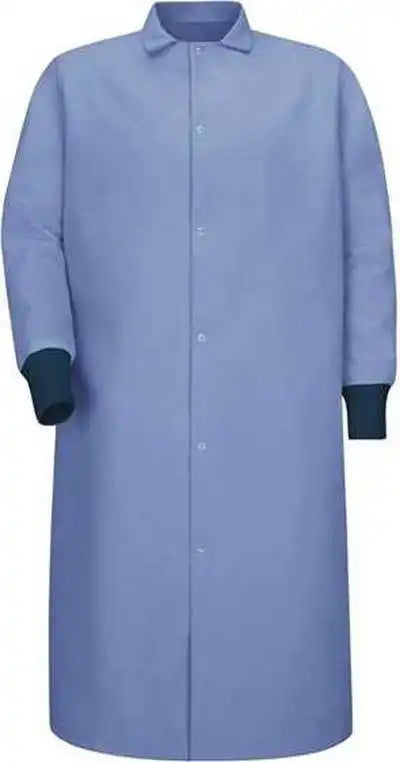 Red Kap Ks60 Gripper Front Pocketless Butcher Coat with Knit Cuffs Light Blue