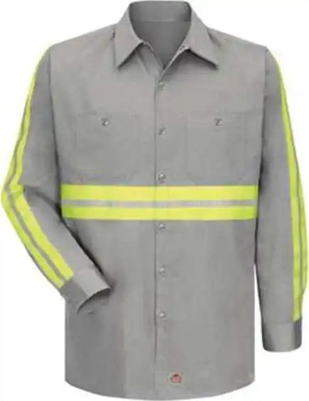 Red Kap Sc30el Enhanced Visibility Cotton Work Shirt Long Sizes Gy Gray