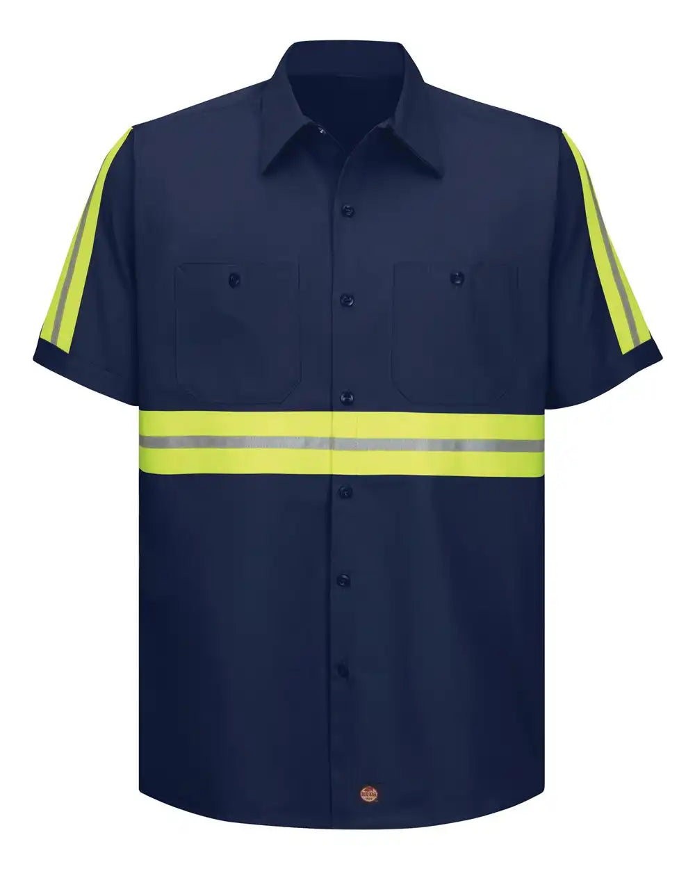 Red Kap Sc40e Enhanced Visibility Short Sleeve Cotton Work Shirt - Navy Yellow Trim - Navy/ / s