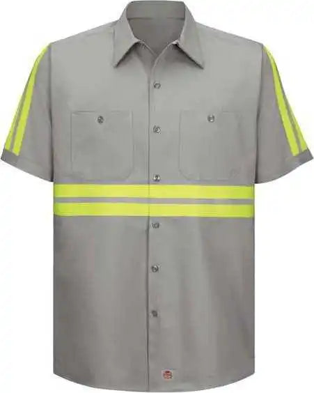 Red Kap Sc40el Enhanced Visibility Short Sleeve Cotton Work Shirt Long Sizes - Gray