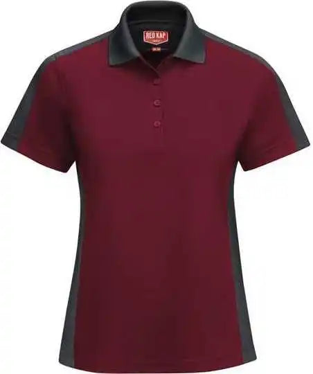 Red Kap Sk53 Women’s Short Sleeve Performance Knit Two Tone Polo Burgundy Charcoal