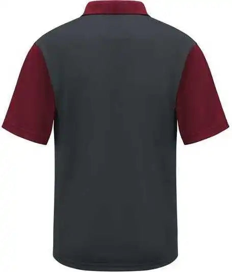 Red Kap Sk56 Short Sleeve Performance Knit Color-block Polo - Charcoal Burgundy