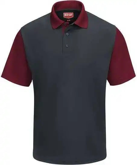 Red Kap Sk56 Short Sleeve Performance Knit Color-block Polo - Charcoal Burgundy