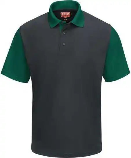 Red Kap Sk56 Short Sleeve Performance Knit Color-block Polo - Charcoal Hunter Green