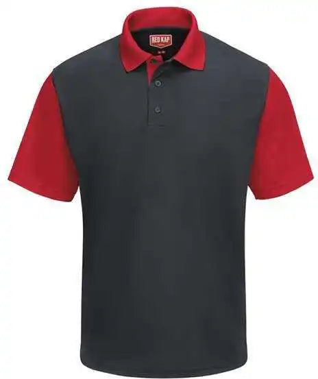 Red Kap Sk56 Short Sleeve Performance Knit Color Block Polo Charcoal