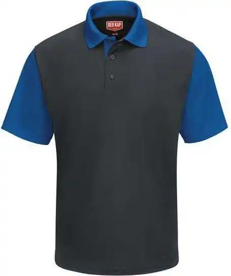 Red Kap Sk56 Short Sleeve Performance Knit Color Block Polo Charcoal Royal