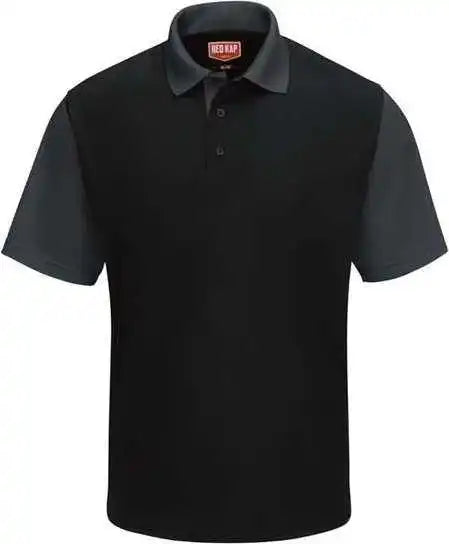 Red Kap Sk56 Short Sleeve Performance Knit Color-block Polo - Black Charcoal