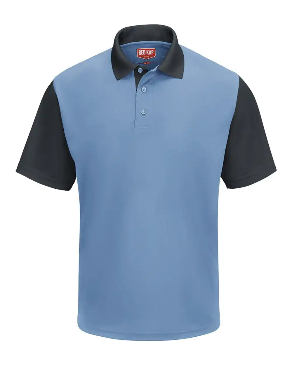Red Kap Sk56 Short Sleeve Performance Knit Color-block Polo - Medium Blue Charcoal - Blue/ / s