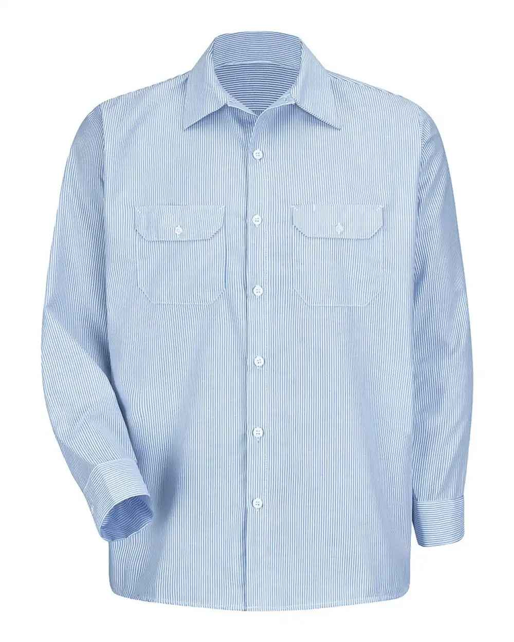 Red Kap Sl50 Deluxe Long Sleeve Uniform Shirt - White/ Blue Pinstripe / m