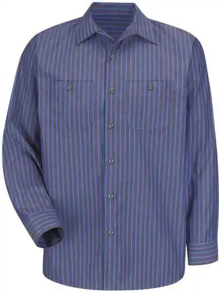 Red Kap Sp14 Industrial Long Sleeve Work Shirt Gray Blue Stripe