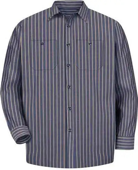 Red Kap Sp14 Industrial Long Sleeve Work Shirt - Navy Khaki Stripe