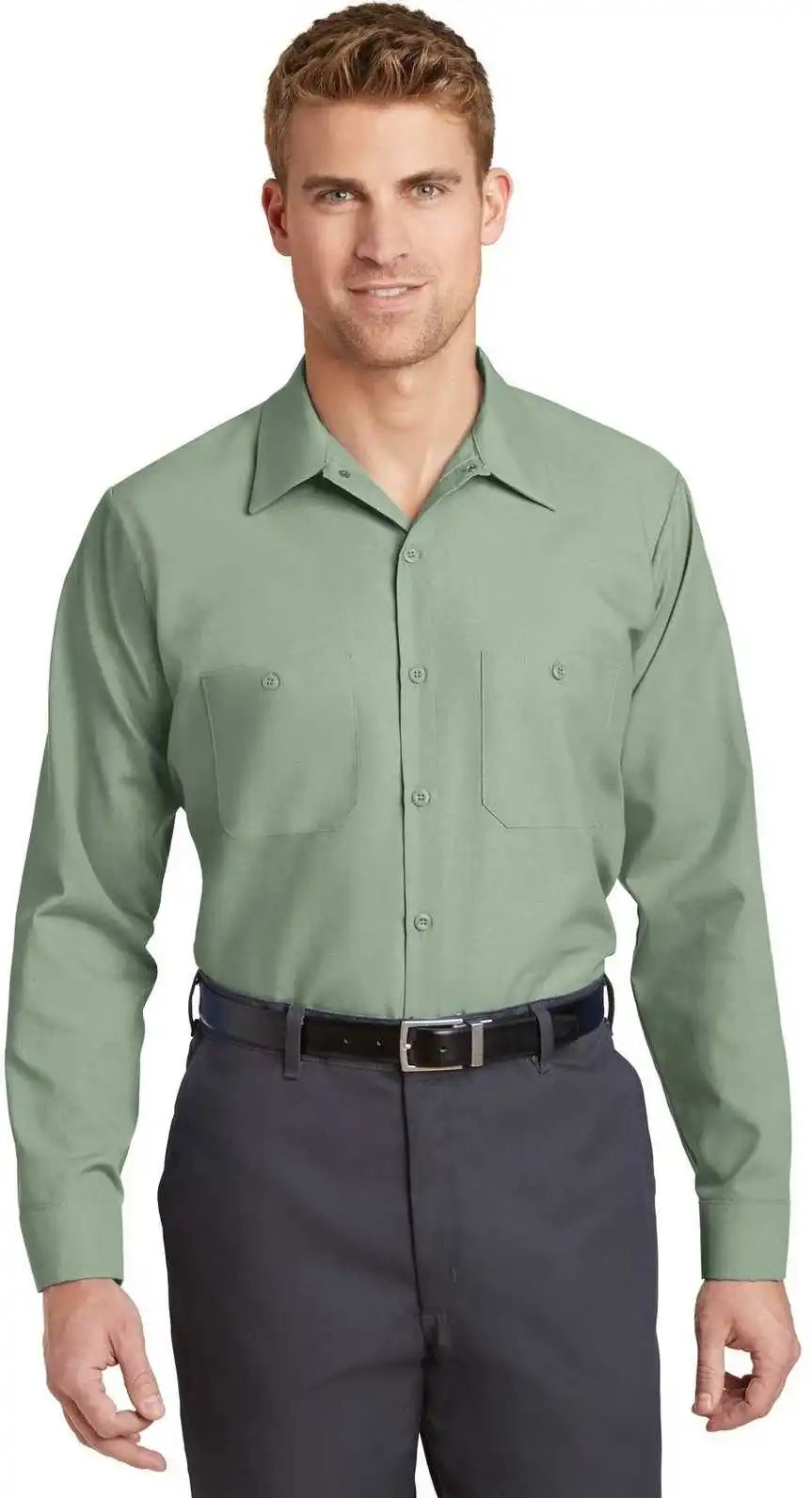 Red Kap Sp14 Long Sleeve Industrial Work Shirt Light Green